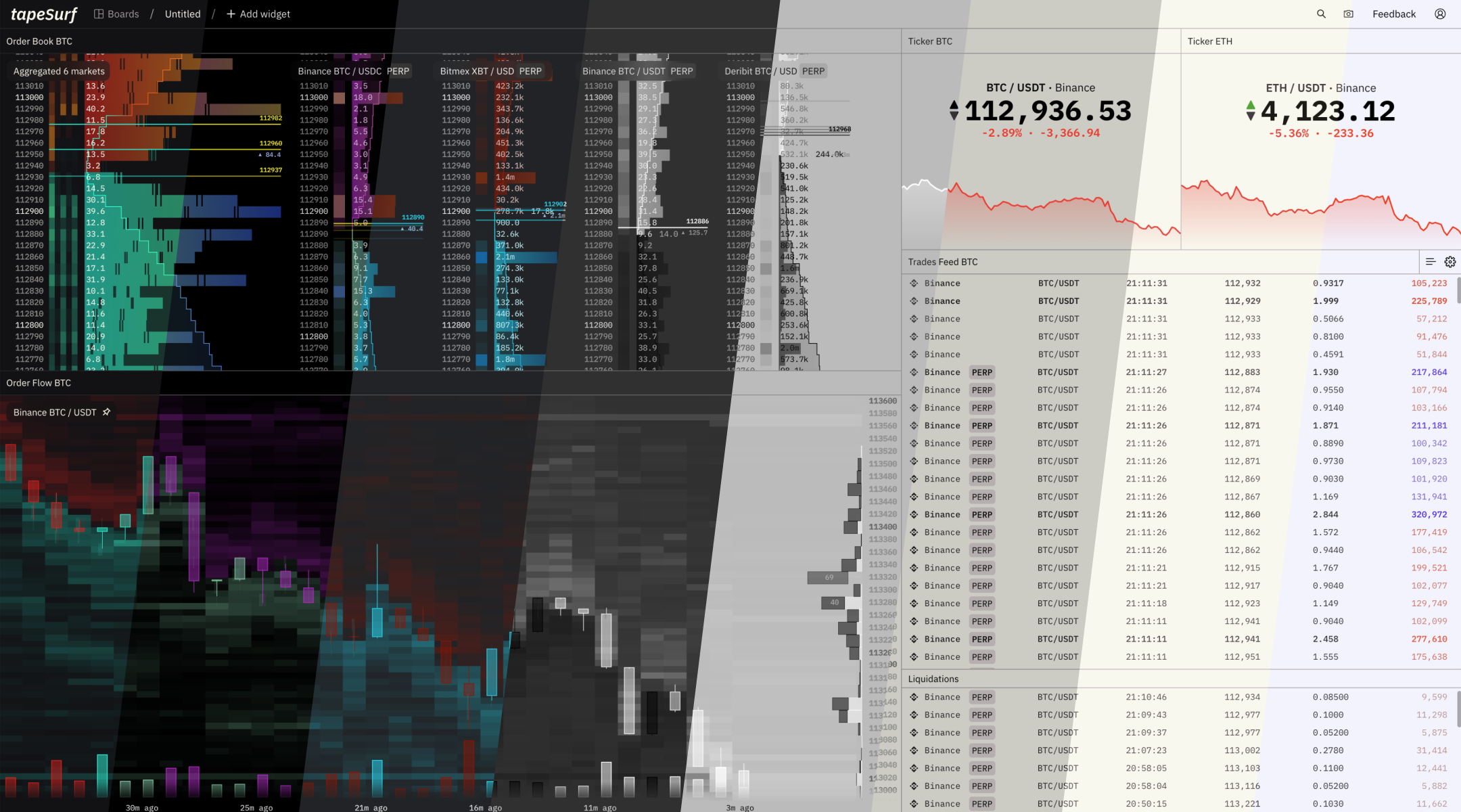 Theme customization interface showing dark, light, and monochrome options